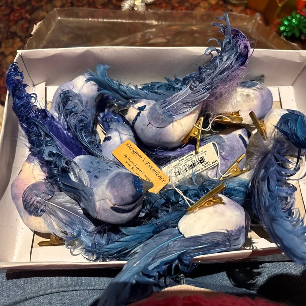 6” christmas ornament blue bird feathered clip on box of 12 NIB